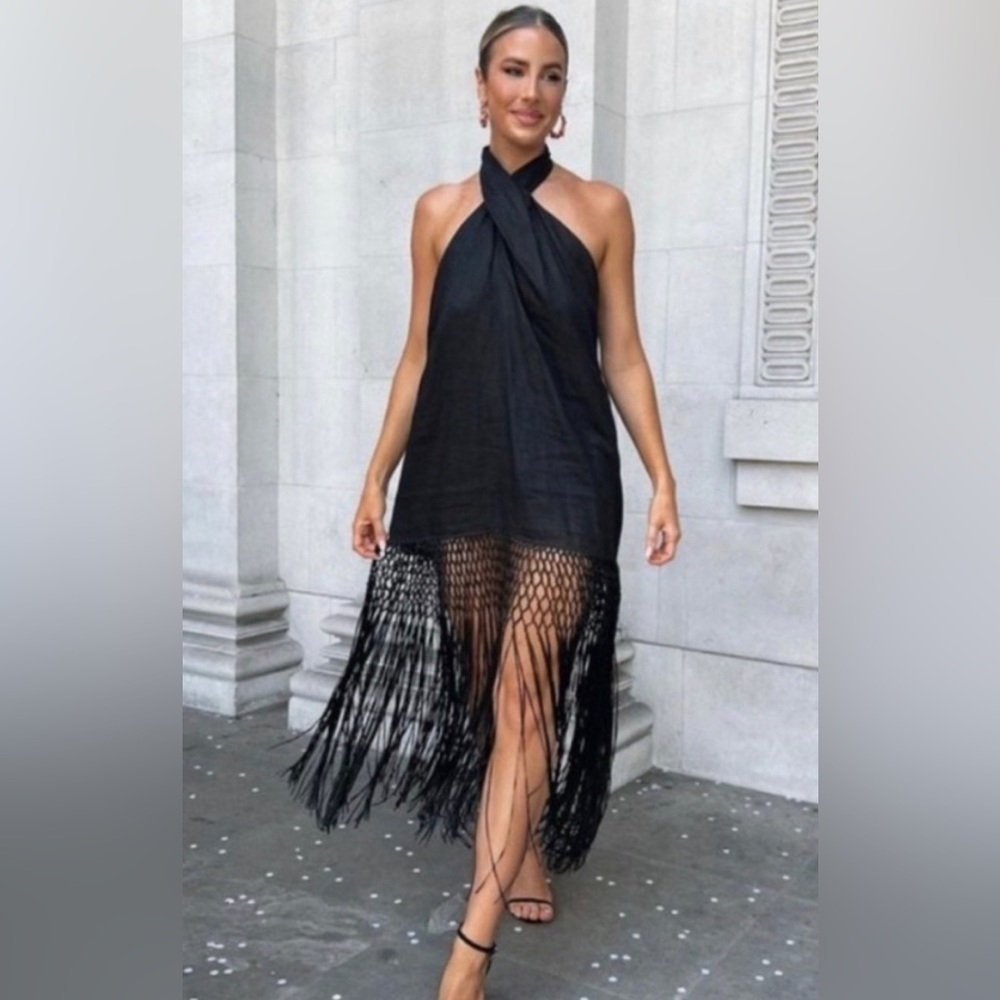 Black fringe low back Zara dress